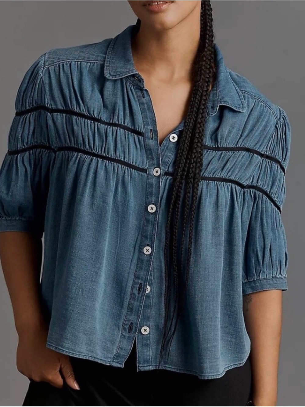 Anthropologie The Leandra Shirred Yolk Blouse